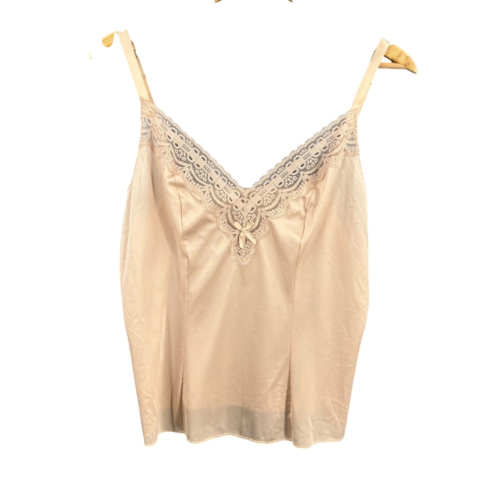 Vintage Olga Lace Trim Satin Cami Size‎ 36 Approx Medium Beige Lingerie